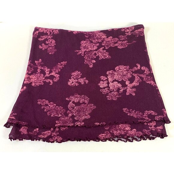 Free People Floral Layered Knit Skirt Large Multicolor Lettuce Hem Stretch Flaws - Picture 5 of 16